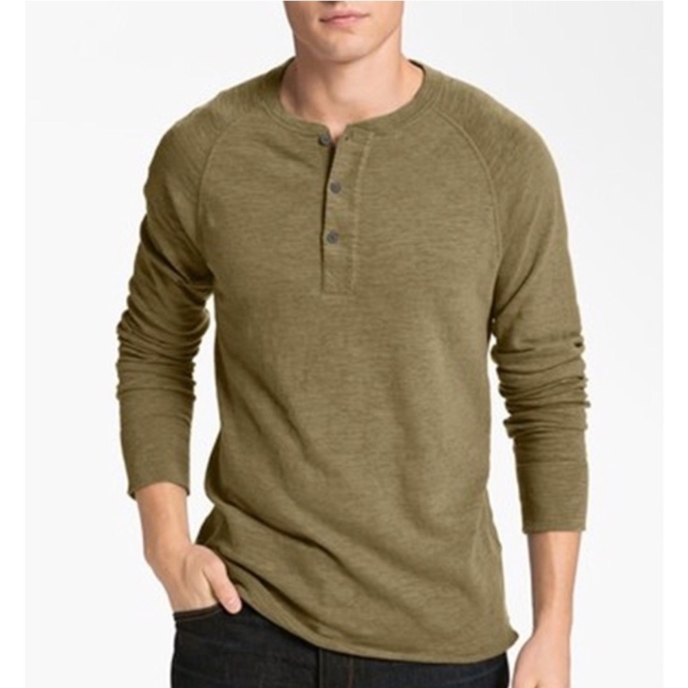 Rag & Bone Classic Olive Cotton Henley Long Sleeve Tee XXL
